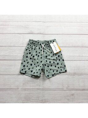 Miles The Label Kids Swim Shorts Green Black Dot Drawstring Elastic NWT 4
